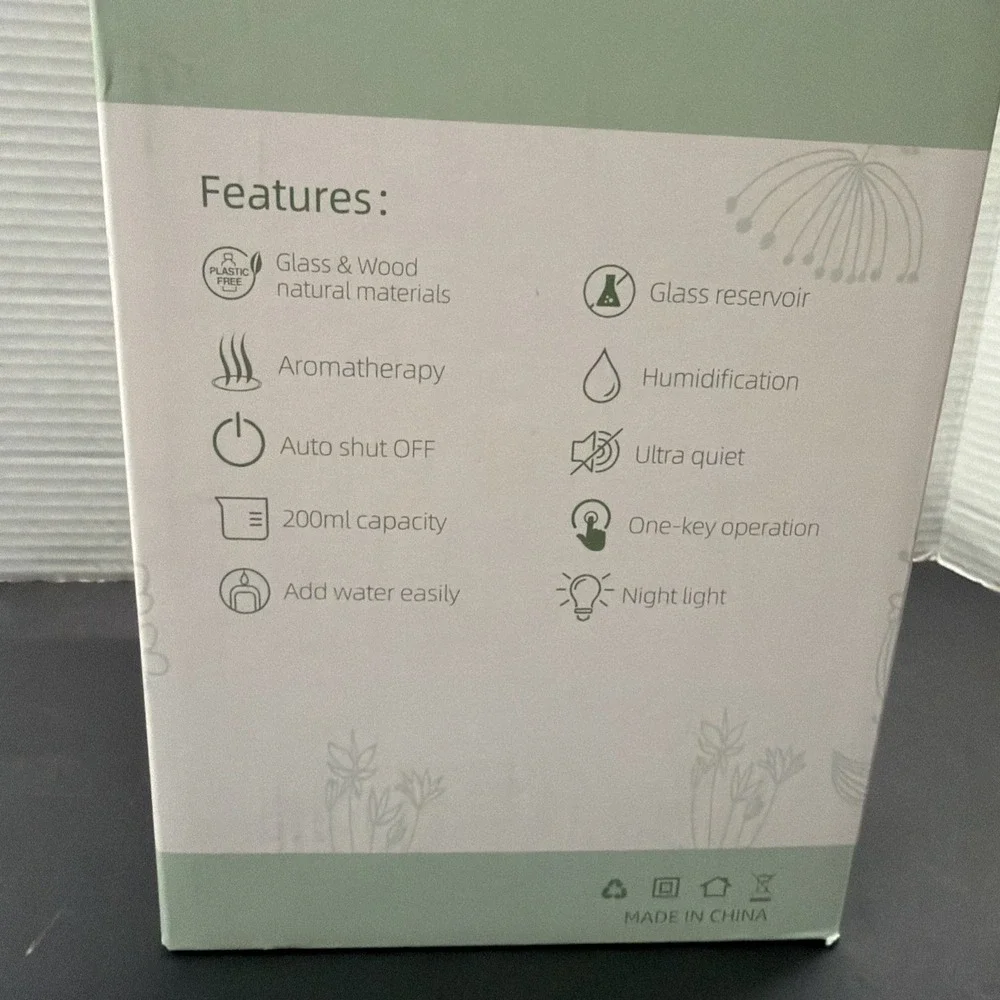 NEW Glass Essential Oil Diffuser Humidifier, 200ml Ultrasonic Yellow-wood Grain